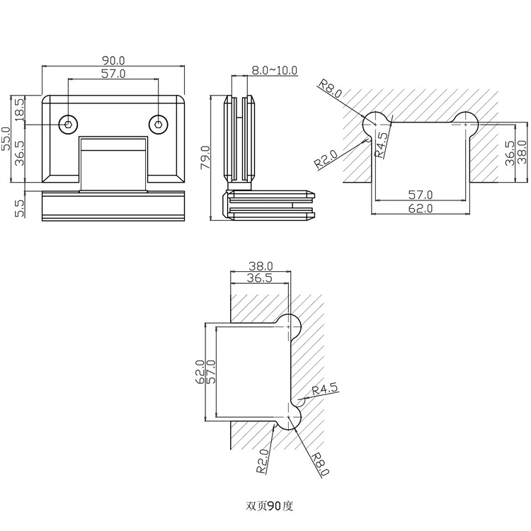 Frameless 90 Degree Bisagra Gate Hinge Cabinet Door Hinge Price Furniture Fittings Stainless Steel Shower Door Hinge (ESH-304)